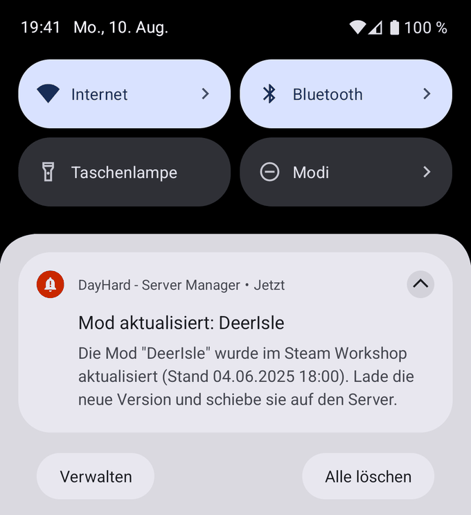 Benachrichtigung über eine aktualisierte Mod bei geschlossener App